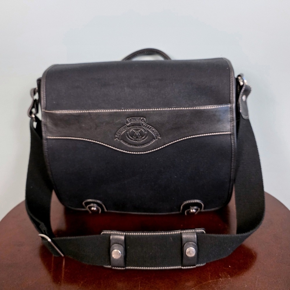 Ghurka Original Collection Black Twill Leather Messenger Bag Laptop Briefcase